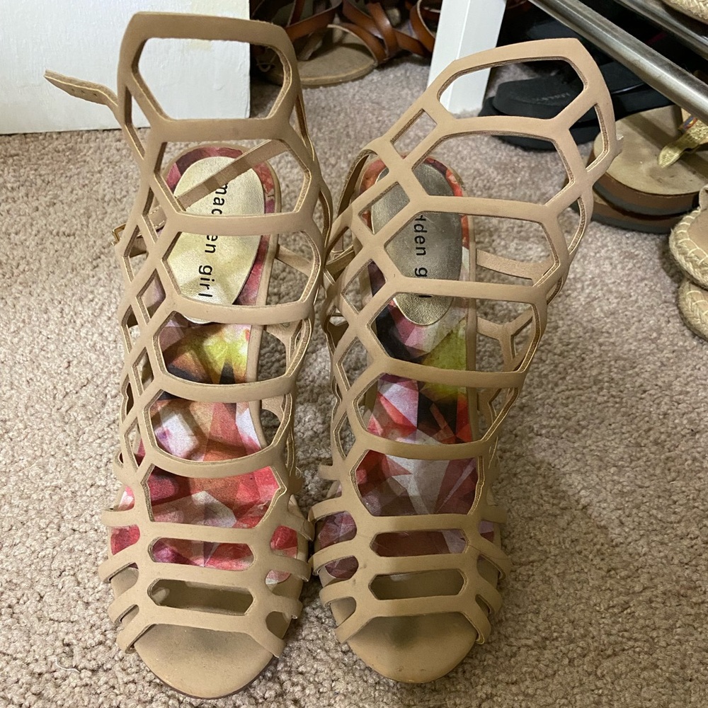 Nude strappy heels